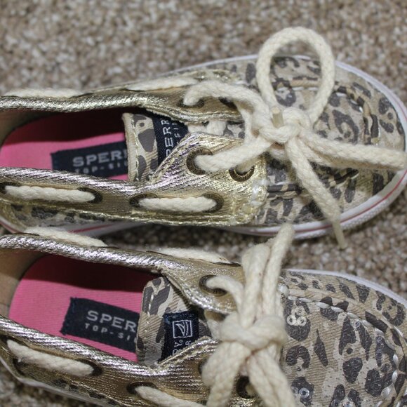 Sperry Baby Shoes Gold Leopard Cheetah Sequin Boat Infant Girls Size 5 M - Picture 5 of 6